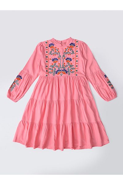 Bella Moda By Styli Embroidered Tiered Knee-Length Dress