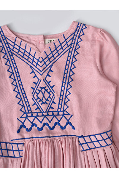 Bella Moda By Styli Embroidered Notch Neck Knee-Length Dress