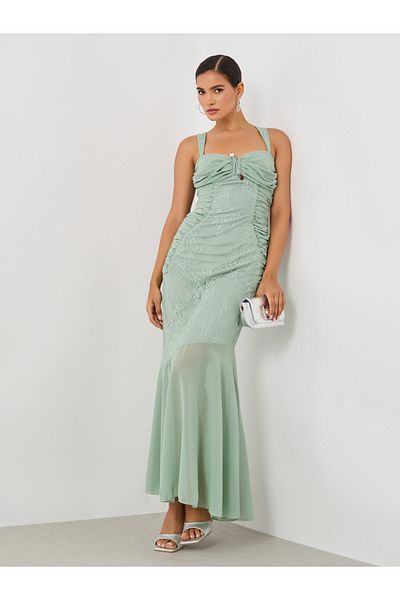 Styli Lace Insert Strappy A-Line Maxi Dress
