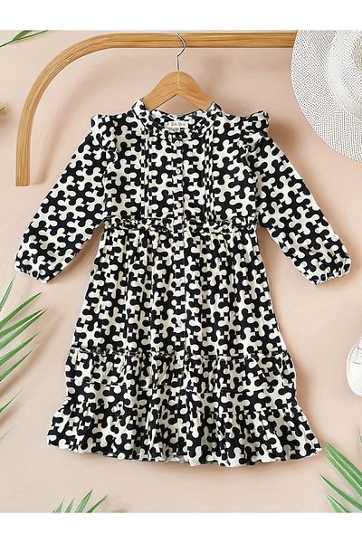 Bella Moda By Styli Printed Ruffled Detail Knee-Length Dress