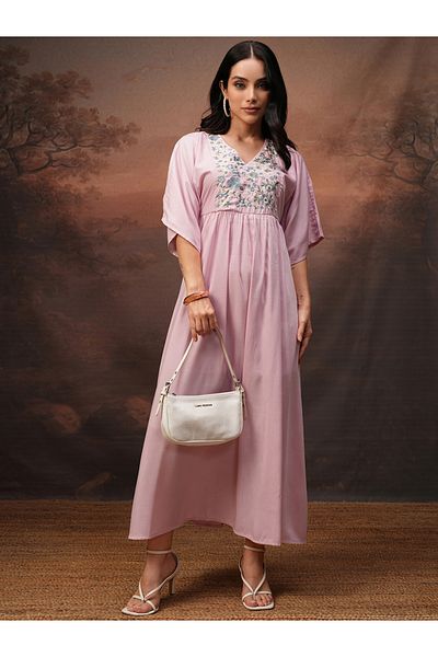 Vishudh By Styli Women Embroidered V Neck A-Line Maxi Dress