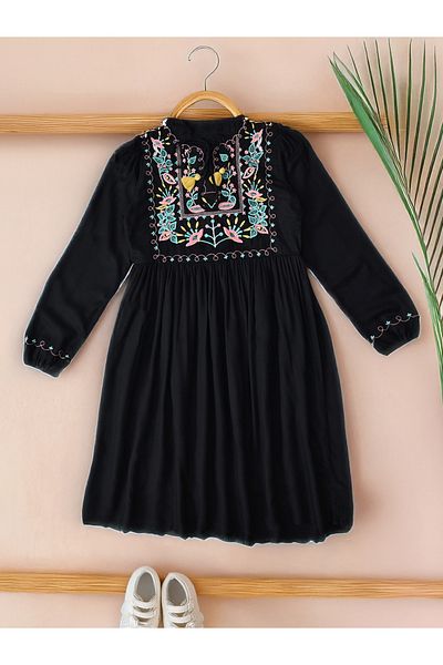Bella Moda By Styli Embroidered Mandarin Collar Knee-Length Dress