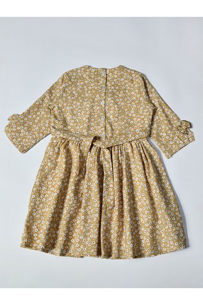 Bella Moda By Styli Floral Print Gathered Cotton Dress with Bow Detail