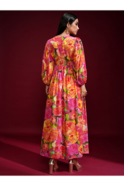 Vishudh By Styli Women Floral Printed Balloon Sleeves A-Line Maxi Dress