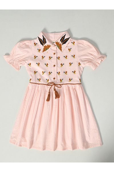 Bella Moda By Styli Embroidered Puff Sleeve Knee-Length Dress