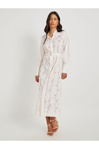 Styli Graphic Print Belted Shirt Midi Dress