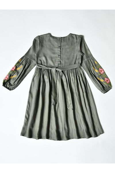Bella Moda By Styli Floral Embroidered Round Neck Knee-Length Dress