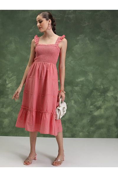 Vishudh By Styli Smocked Sleeveless Cotton Tiered Midi Dress