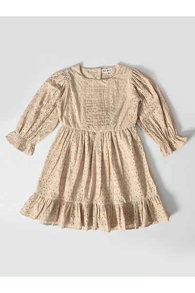 Bella Moda By Styli Solid Schiffli Pintuck Detail Dress with 3/4 Sleeves