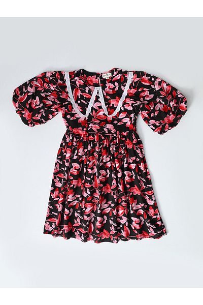 Bella Moda By Styli Floral Print Balloon Sleeves Knee-Length Dress