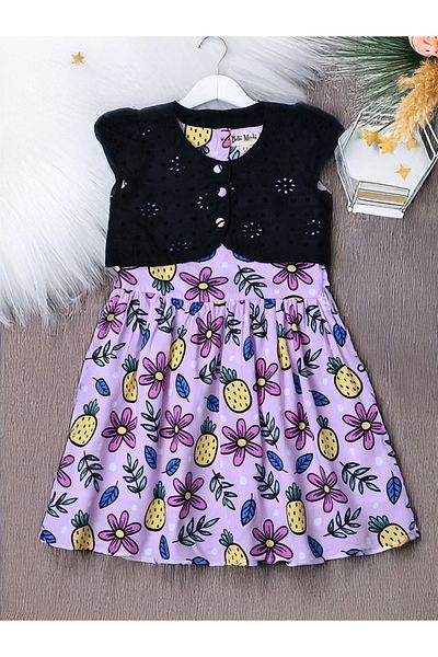 Bella Moda By Styli Printed Schiffli Cotton A-Line Dress with Lining