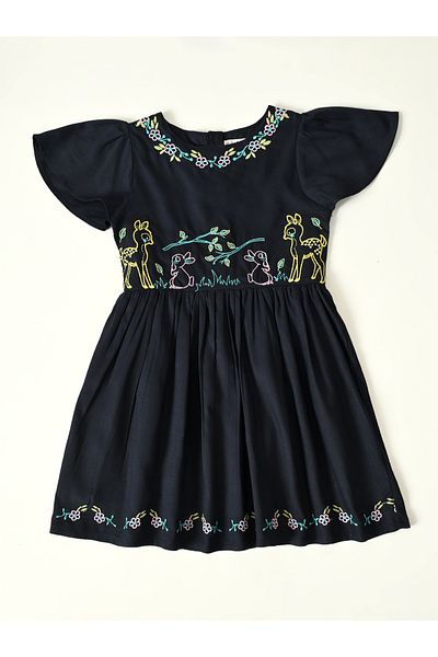 Bella Moda By Styli Embroidered Ruffled Sleeve Knee-Length Dress