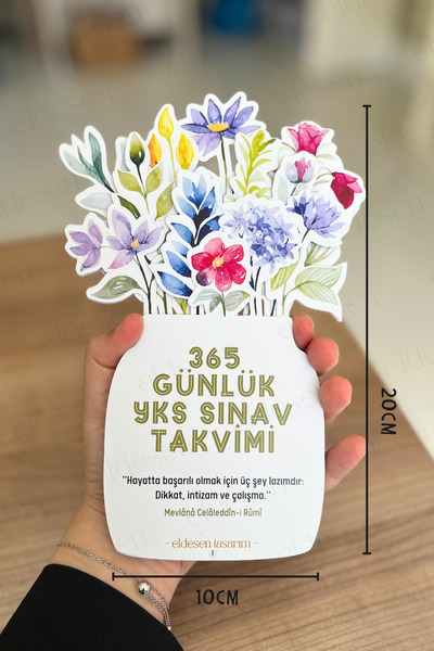 Eldesen Tasarım Yks Geri Sayım Takvimi, 365 Gün, 15 Yapraklı Arkalı Önlü, Mevlana Sözleri, Notlar, Kayın Ağacı Kaide