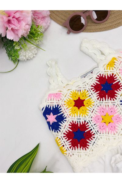 YEDİLALE Linen Knitted Double Set with Straps [3\10 Age Range]