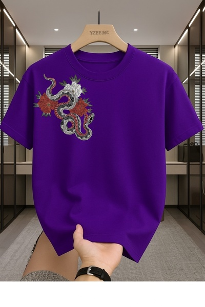 MEİLİFENG Tricou unisex din bumbac, supradimensionat, cu imprimeu Dragon pe d...