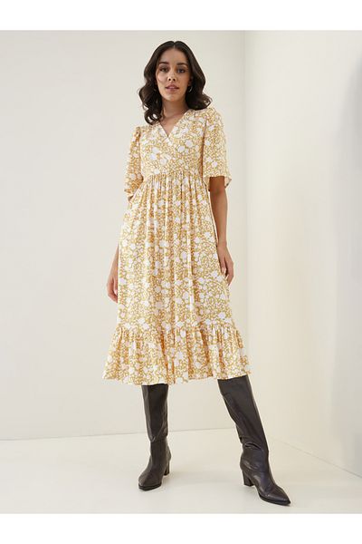 Femmella By Styli Floral Print V Neck A-Line Midi Dress