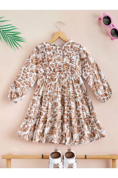 Bella Moda By Styli Floral Print Buttoned Tiered Knee-Length Dress