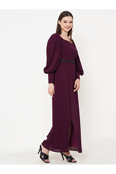 Mish By Styli Sweetheart Neck Embellished Waistband Maxi Dress