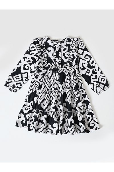 Bella Moda By Styli Printed Ruffled Detail Knee-Length Dress