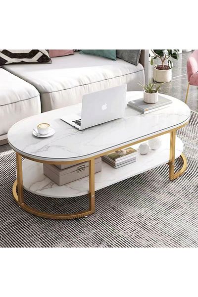 sharpdo Modern Design Luxury Coffee Tables Living Room with Storage Round Marble Design Nightstands