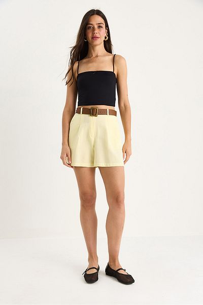 Bianco Lucci Women's Belted Pocket Detailed Thin Linen Shorts 2530 60281070
