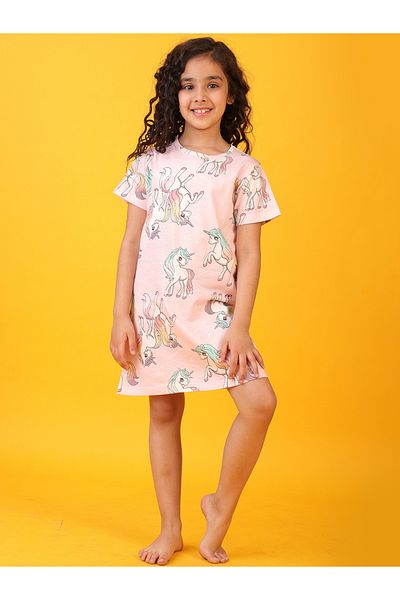 Anthrilo By Styli Unicorn Star Print Short Sleeve Nightdress