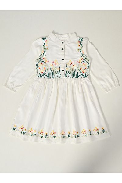 Bella Moda By Styli Floral Embroidered Buttoned Knee-Length Dress