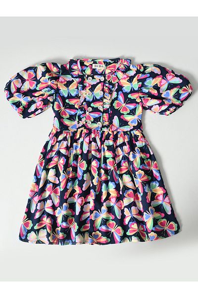 Bella Moda By Styli All-Over Butterfly Print Balloon Sleeves Dress