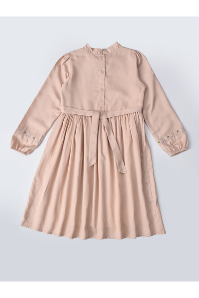 Bella Moda By Styli Embroidered Tie-Up Neck Knee-Length Dress