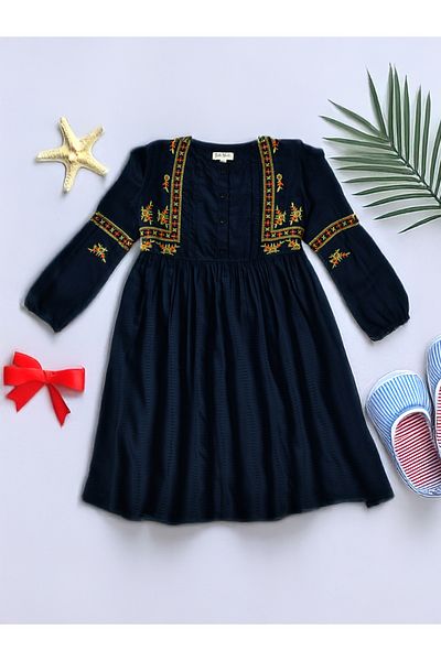 Bella Moda By Styli Embroidered Balloon Sleeves Knee-Length Dress