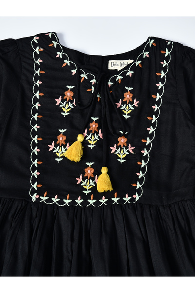 Bella Moda By Styli Floral Embroidered Round Neck Knee-Length Dress