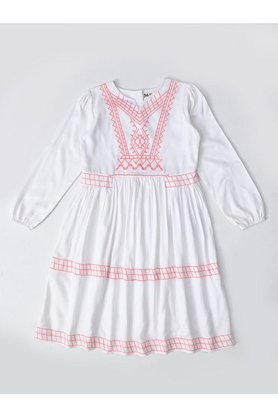 Bella Moda By Styli Embroidered Notch Neck Knee-Length Dress