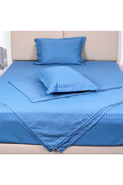 Bed N Home SA Fitted bed sheet set,100%Egyptian cotton, 350TC, Stripe, 1cm,Blue ,2pillowcases. 140x200cm