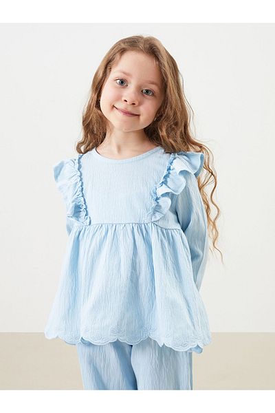 LC Waikiki Lcw Wai̇ki̇ki̇ Kids Blue Ruffle Baby Girl T-Shirt and Pants 2Pcs Set