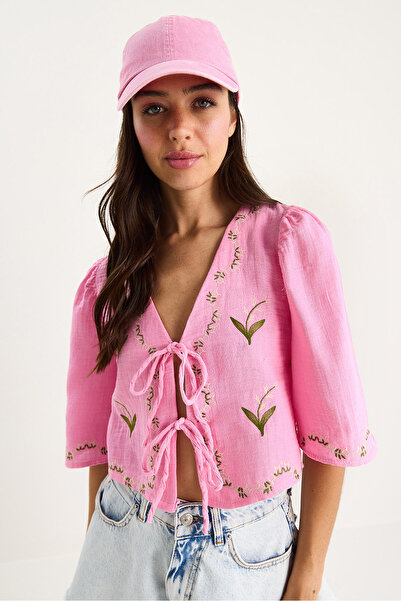 Bianco Lucci Women's Floral Embroidered Muslin Blouse 1023 60283252