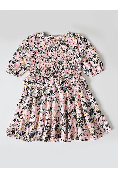 Bella Moda By Styli Floral Print Puff Sleeve Knee-Length Dress
