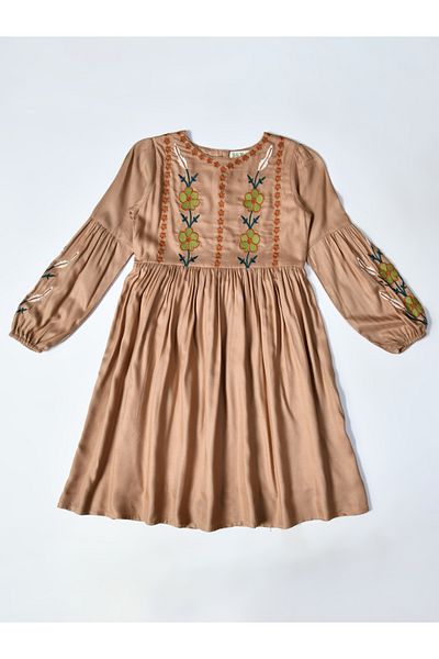 Bella Moda By Styli Floral Embroidered Round Neck Knee-Length Dress
