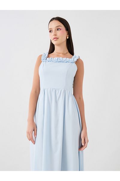 Styli Solid Sleeveless Square Neck Midi Dress