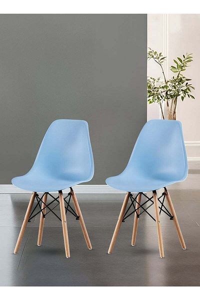 Taimi Pack of 2 Modern Style Plastic Dining Chair Mid Century Modern DSW Chair, Shell Lounge ,Light Blue