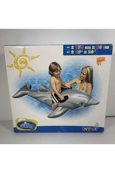 Intex PVC Inflatable Swimming Dolphin Ride-On with Sturdy Handles Grey