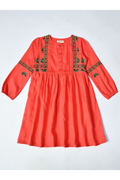 Bella Moda By Styli Embroidered Balloon Sleeves Knee-Length Dress