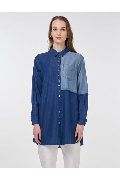 Kayra Tunica sport din Lyocell cu cusături Bleumarin KY-B25-81049-11