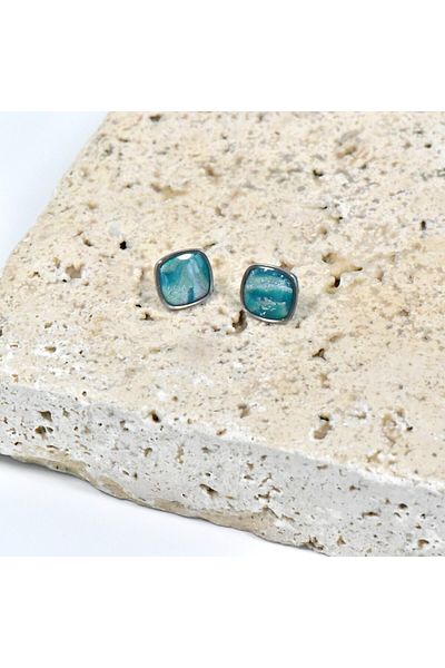 NARRU Handmade NARRU earrings, square, 1.2 mm, turquoise and silver, Xeni