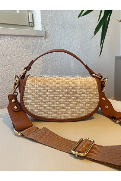 na nura collection Cream Straw Women's Half Moon Model Hand and Shoulder Bag