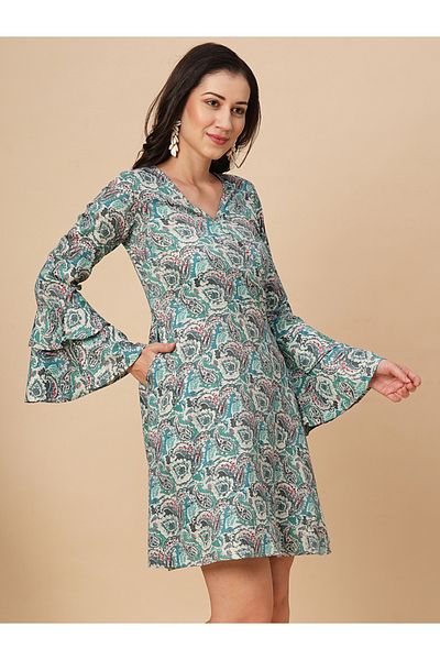 Globus By Styli Women All-Over Print V Neck A-Line Mini Dress