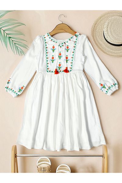 Bella Moda By Styli Embroidered Tie-Up Neck Knee-Length Dress