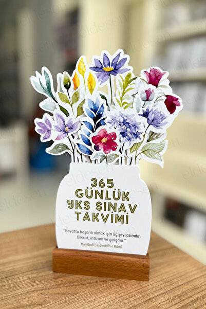 Eldesen Tasarım Yks Geri Sayım Takvimi, 365 Gün, 15 Yapraklı Arkalı Önlü, Mevlana Sözleri, Notlar, Kayın Ağacı Kaide