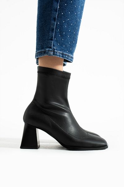 Ayax Cizme de damă casual stretch cu toc mediu cu fermoar negru