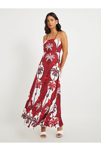 Styli Coconut Tree Print Strappy A-Line Maxi Dress