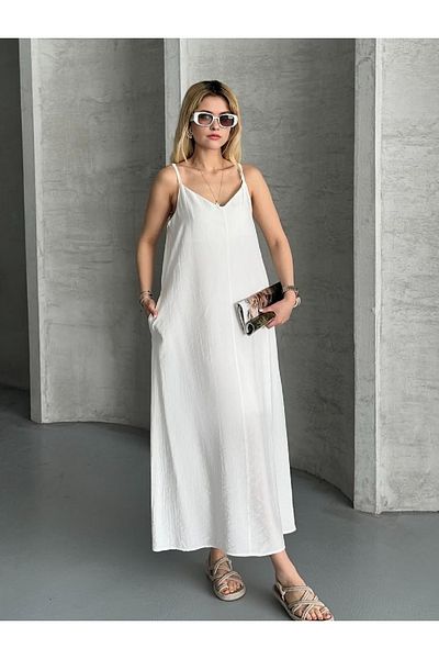 PNR WOMAN Comfortable Fit Strawberry Fabric Long Dress with Adjustable Rope Strap and Pockets